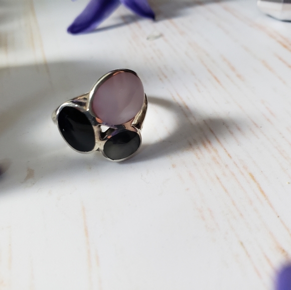 π925 Sterling Silver - Onyx, Labradorite Rose Quartz Gem - Picture 2 of 7